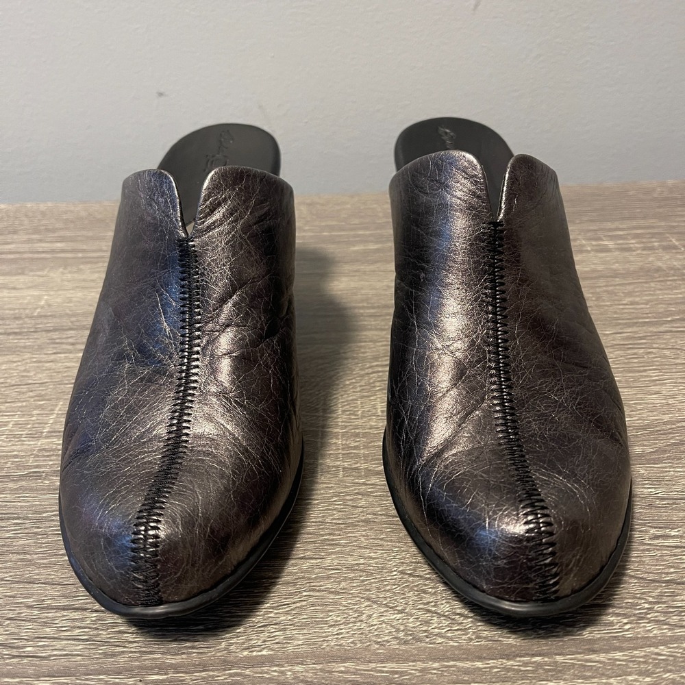 Born BOC Women's Shoes Size 9 Metallic Gray Leather Slip On Mules Casual Heels - Picture 5 of 10